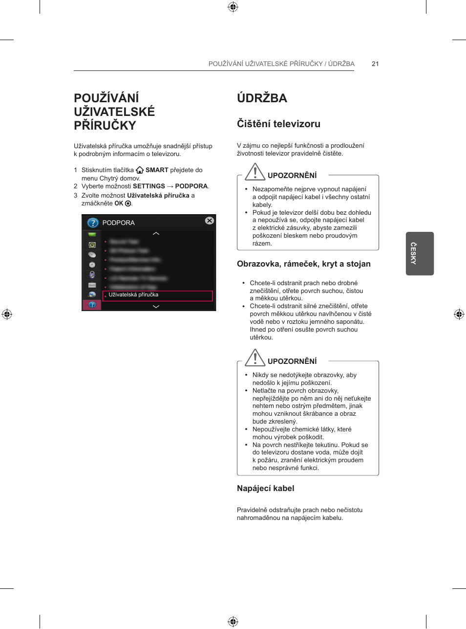 Používání uživatelské příručky, Údržba, Čištění televizoru | LG 32LB5700 User Manual | Page 122 / 395