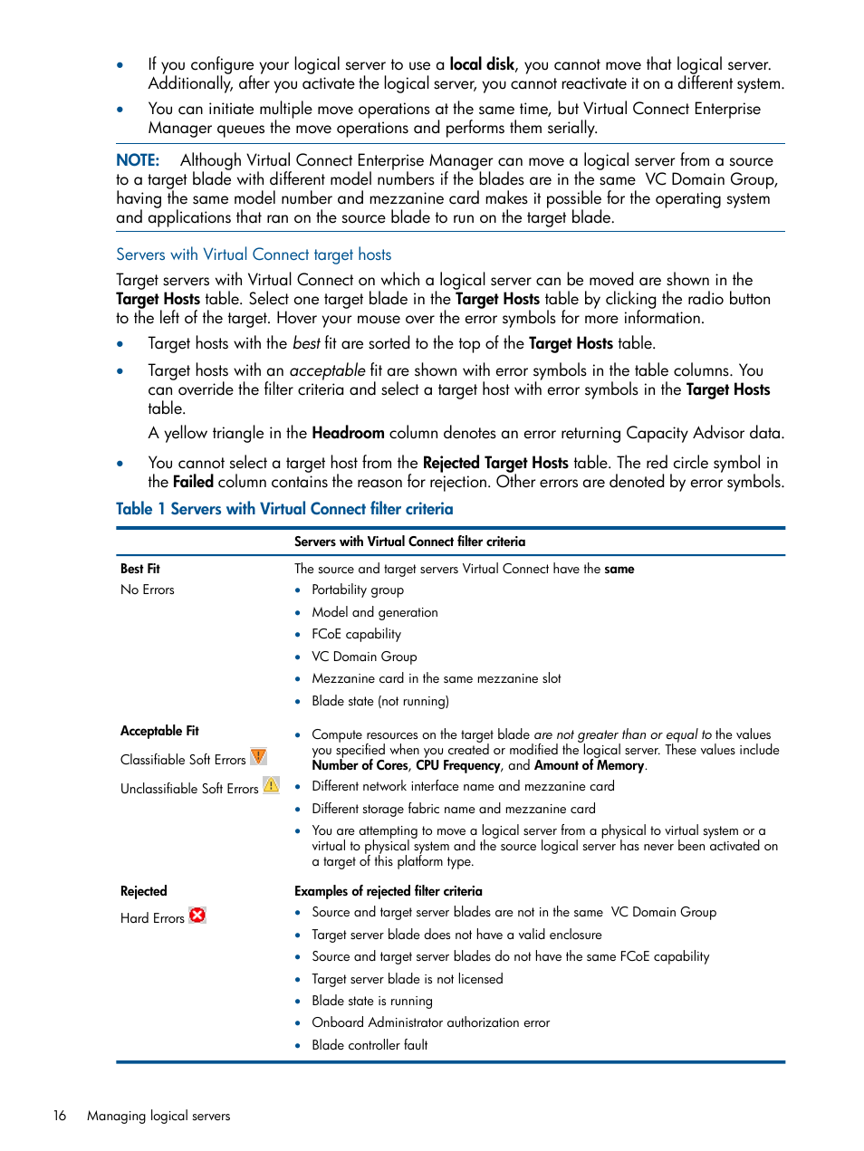 Servers with virtual connect target hosts | HP Matrix Operating Environment Software User Manual | Page 16 / 99