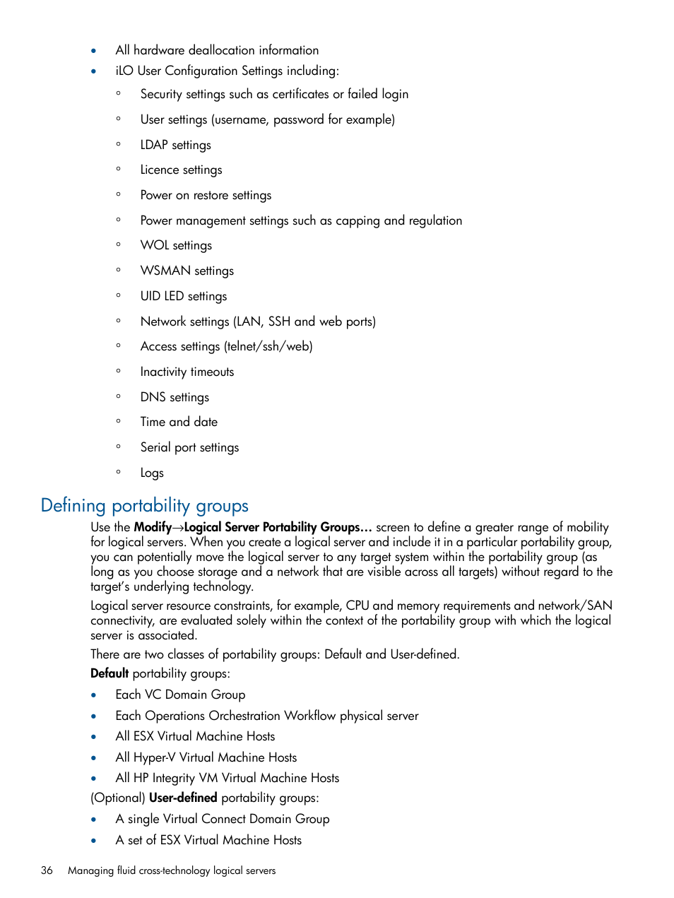 Defining portability groups | HP Matrix Operating Environment Software User Manual | Page 36 / 99