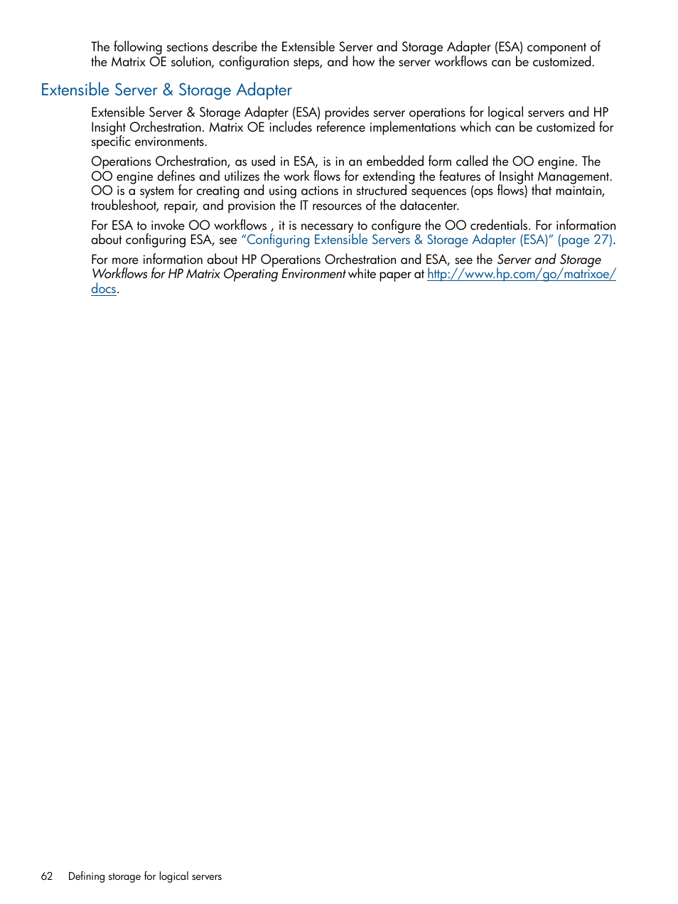 Extensible server & storage adapter | HP Matrix Operating Environment Software User Manual | Page 62 / 99