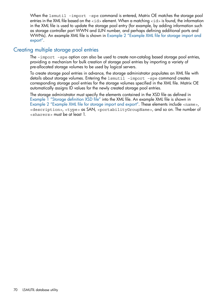 Creating multiple storage pool entries | HP Matrix Operating Environment Software User Manual | Page 70 / 99