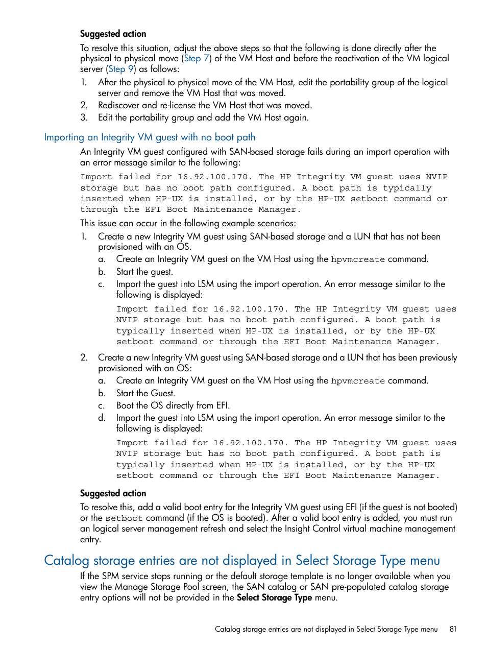 Importing an integrity vm guest with no boot path | HP Matrix Operating Environment Software User Manual | Page 81 / 99