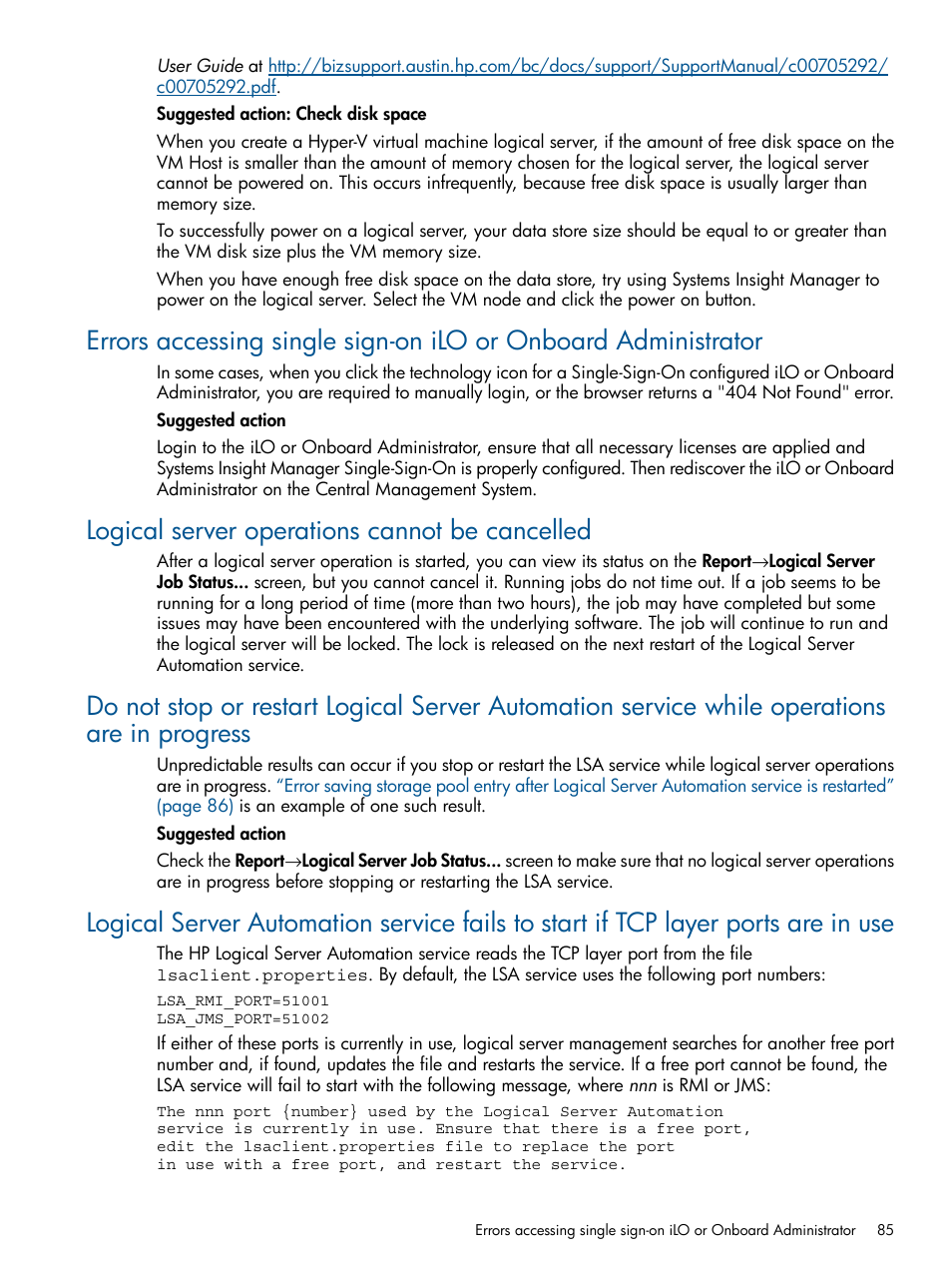 Logical server operations cannot be cancelled | HP Matrix Operating Environment Software User Manual | Page 85 / 99