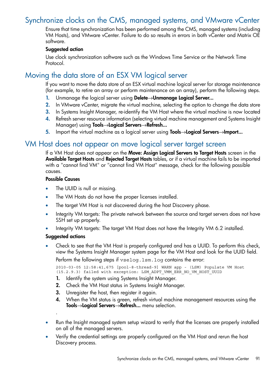 Moving the data store of an esx vm logical server | HP Matrix Operating Environment Software User Manual | Page 91 / 99