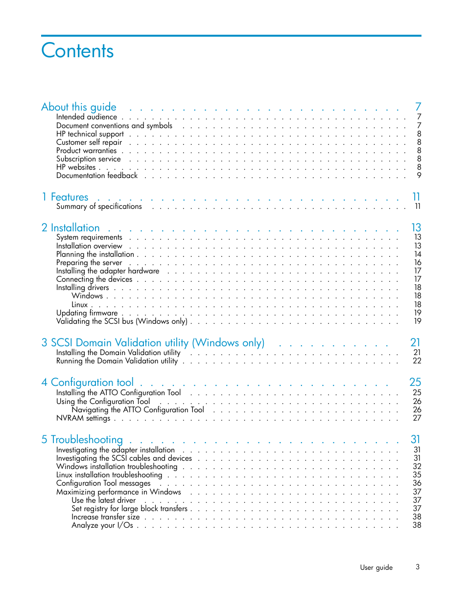 HP PCIe U320 SCSI Host Bus Adapter User Manual | Page 3 / 61