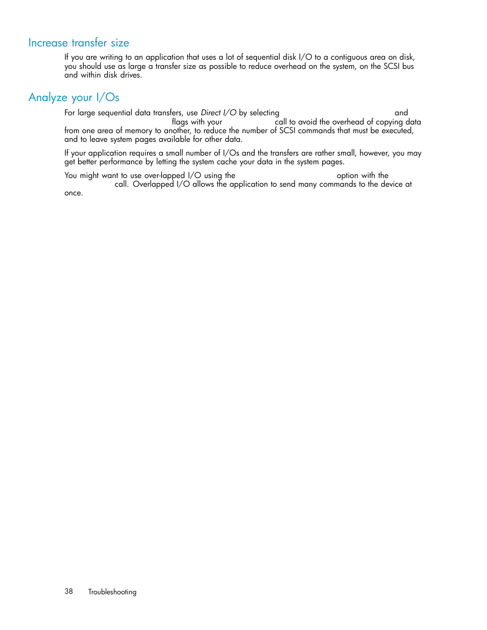 Increase transfer size, Analyze your i/os | HP PCIe U320 SCSI Host Bus Adapter User Manual | Page 38 / 61