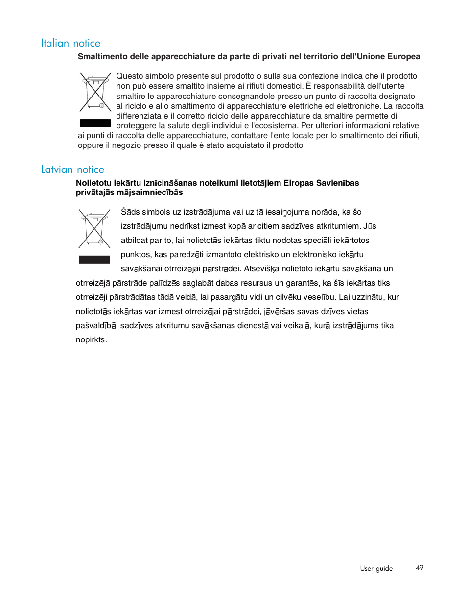 Italian notice, Latvian notice | HP PCIe U320 SCSI Host Bus Adapter User Manual | Page 49 / 61