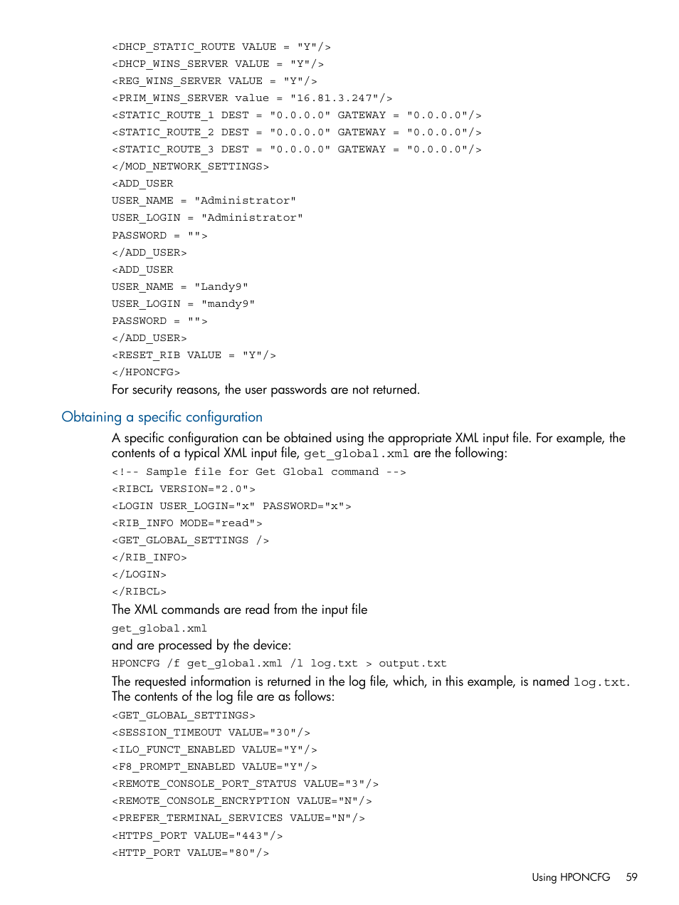 Obtaining a specific configuration | HP ProLiant DL380 Server User Manual | Page 59 / 67