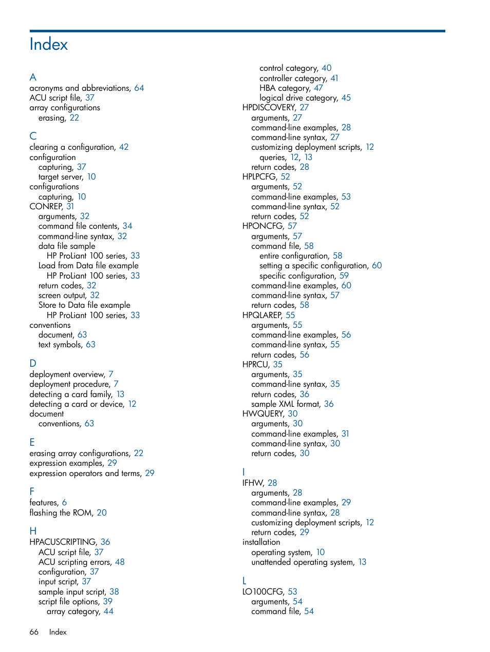 Index | HP ProLiant DL380 Server User Manual | Page 66 / 67