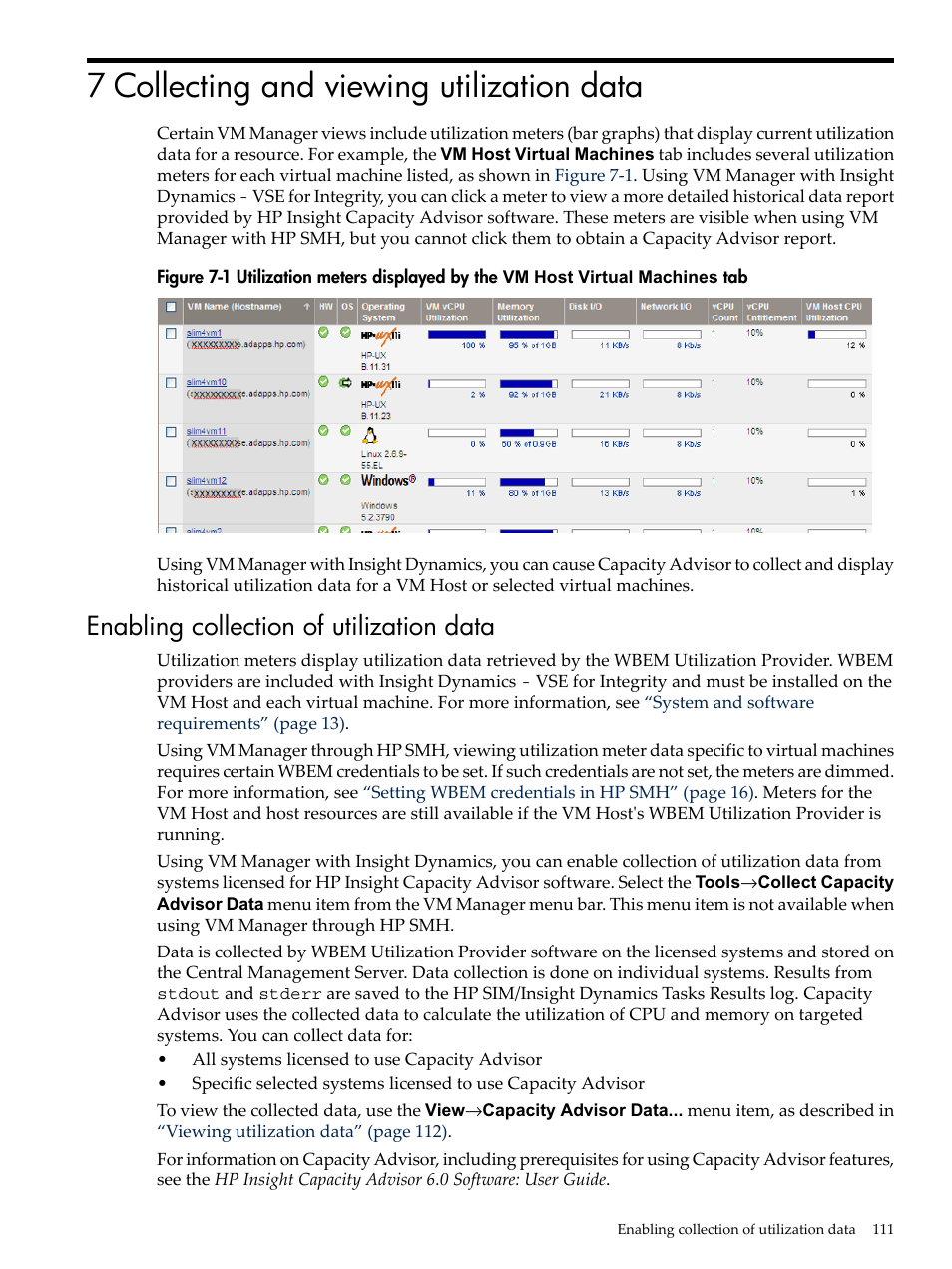 7 collecting and viewing utilization data, Enabling collection of utilization data, Chapter 7 | HP Matrix Operating Environment Software User Manual | Page 111 / 138