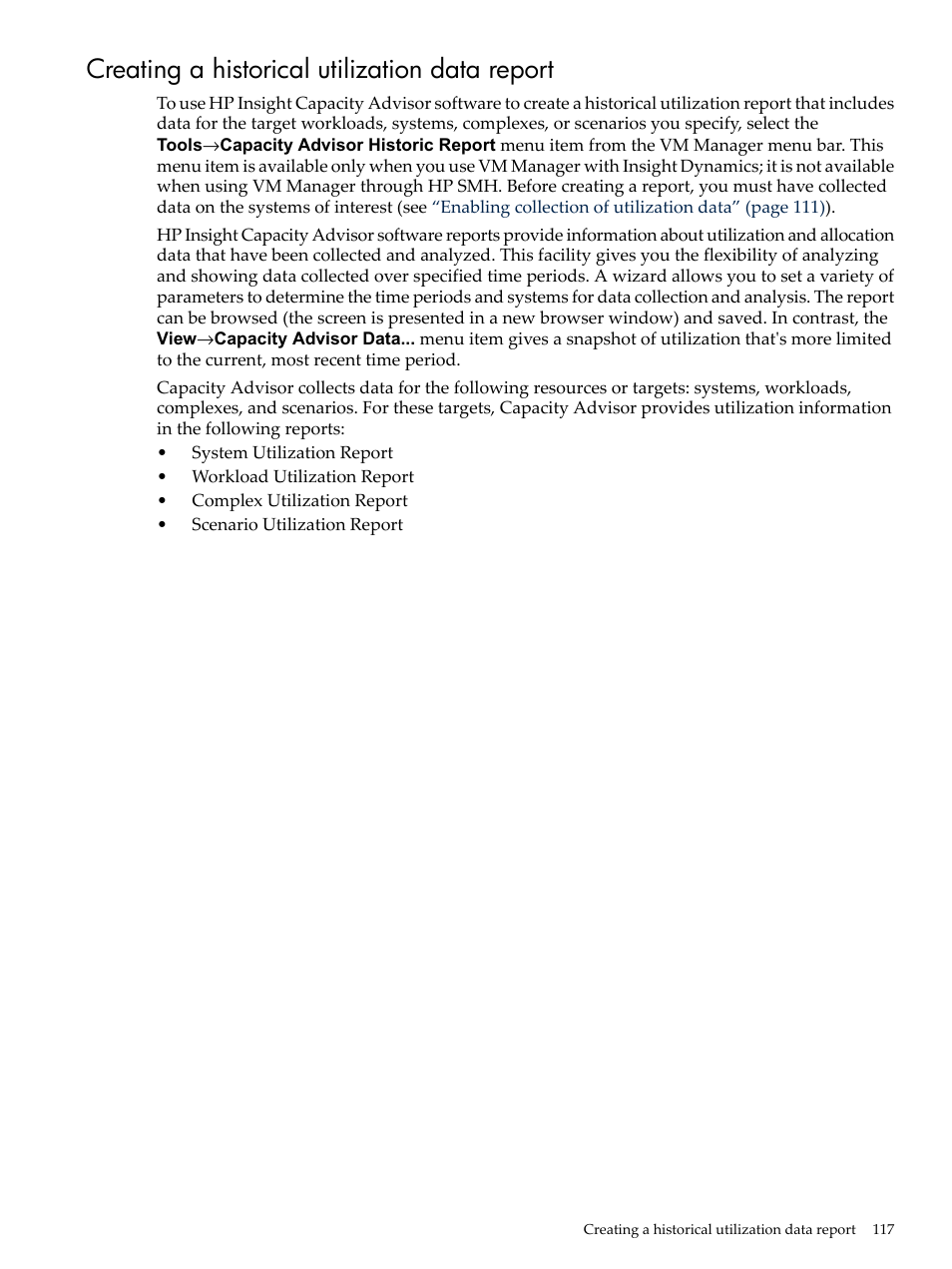 Creating a historical utilization data report | HP Matrix Operating Environment Software User Manual | Page 117 / 138