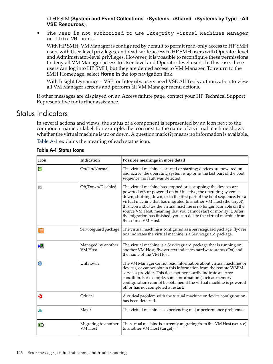 Status indicators | HP Matrix Operating Environment Software User Manual | Page 126 / 138