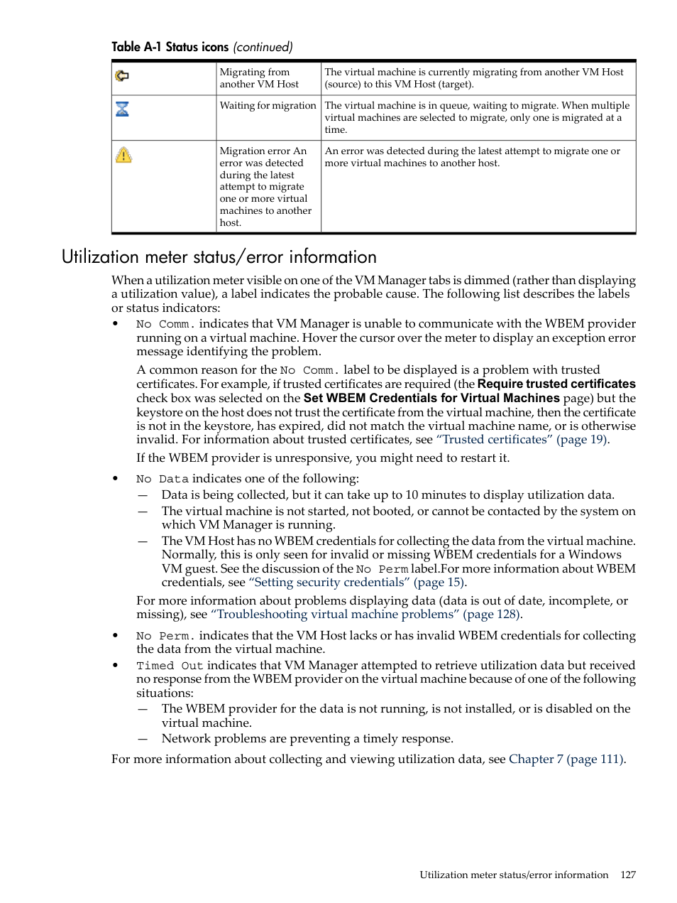 Utilization meter status/error information, Utilization meter, Utilization | Utilization meter status/error | HP Matrix Operating Environment Software User Manual | Page 127 / 138