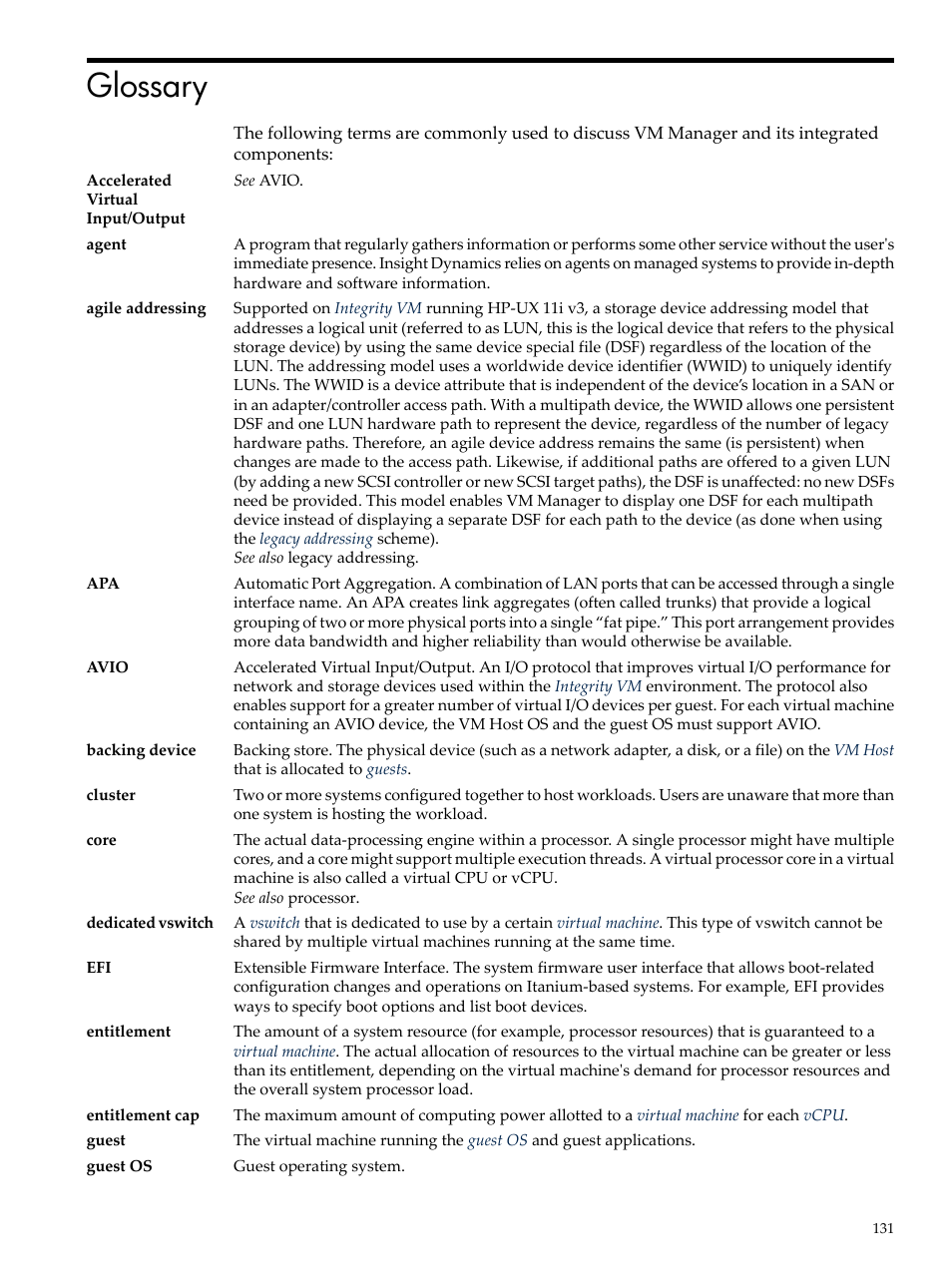 Glossary | HP Matrix Operating Environment Software User Manual | Page 131 / 138