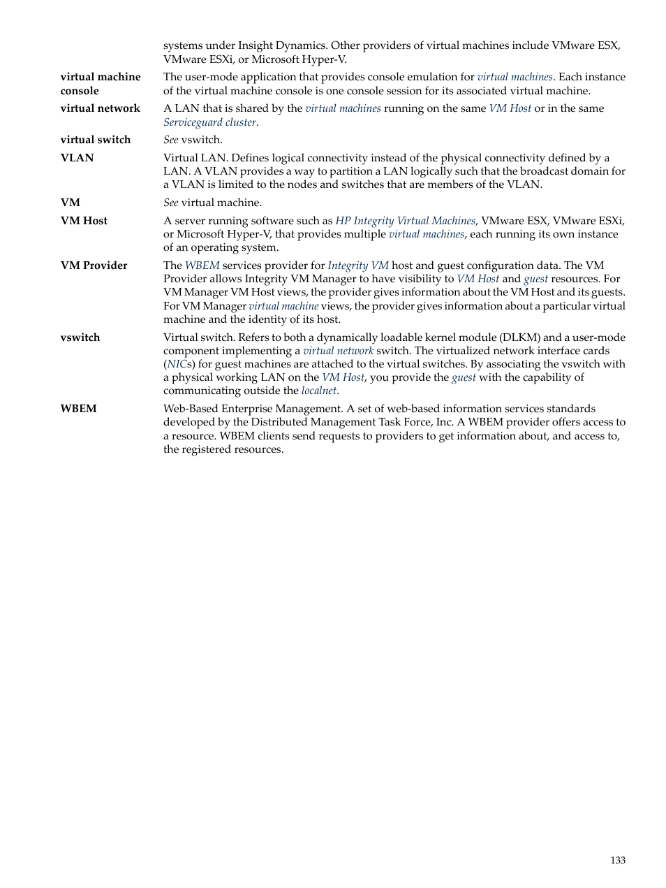 Vm provider, Vm host, Vswitch | Wbem | HP Matrix Operating Environment Software User Manual | Page 133 / 138