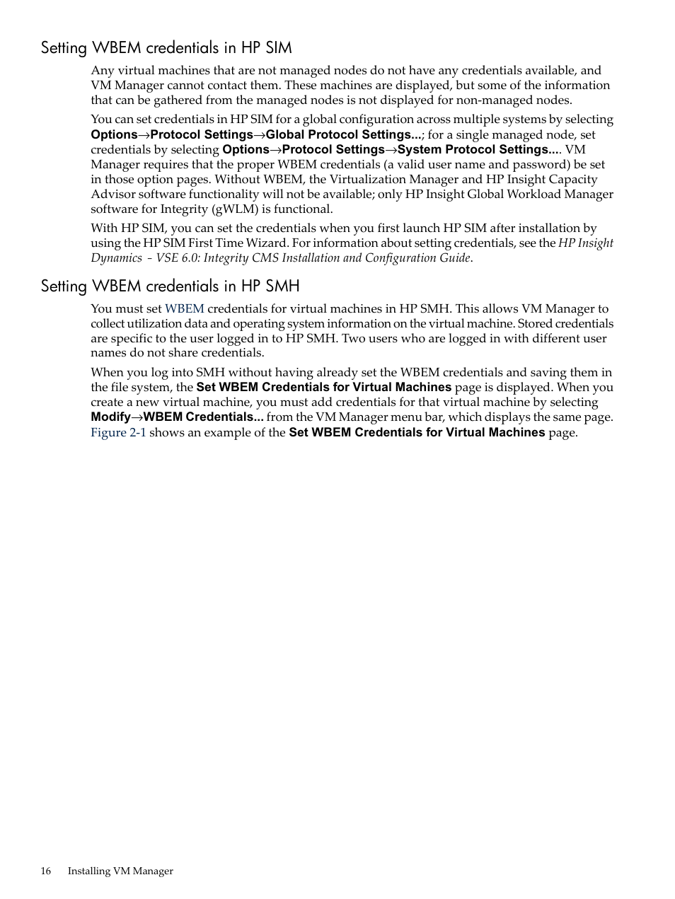 Setting wbem credentials in hp sim, Setting wbem credentials in hp smh | HP Matrix Operating Environment Software User Manual | Page 16 / 138