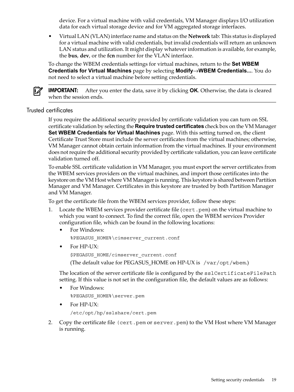 Trusted certificates | HP Matrix Operating Environment Software User Manual | Page 19 / 138