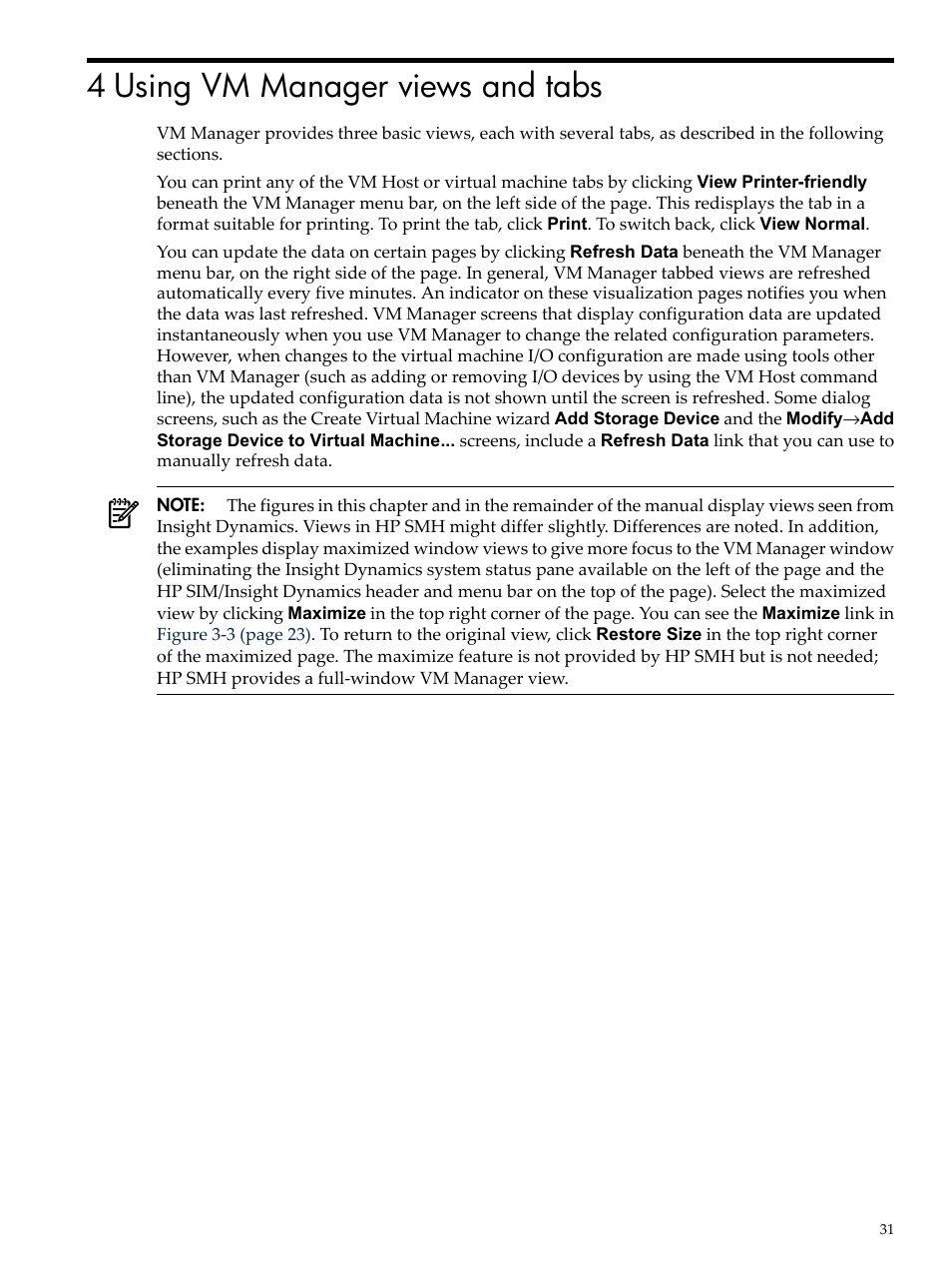 4 using vm manager views and tabs, Chapter 4 | HP Matrix Operating Environment Software User Manual | Page 31 / 138