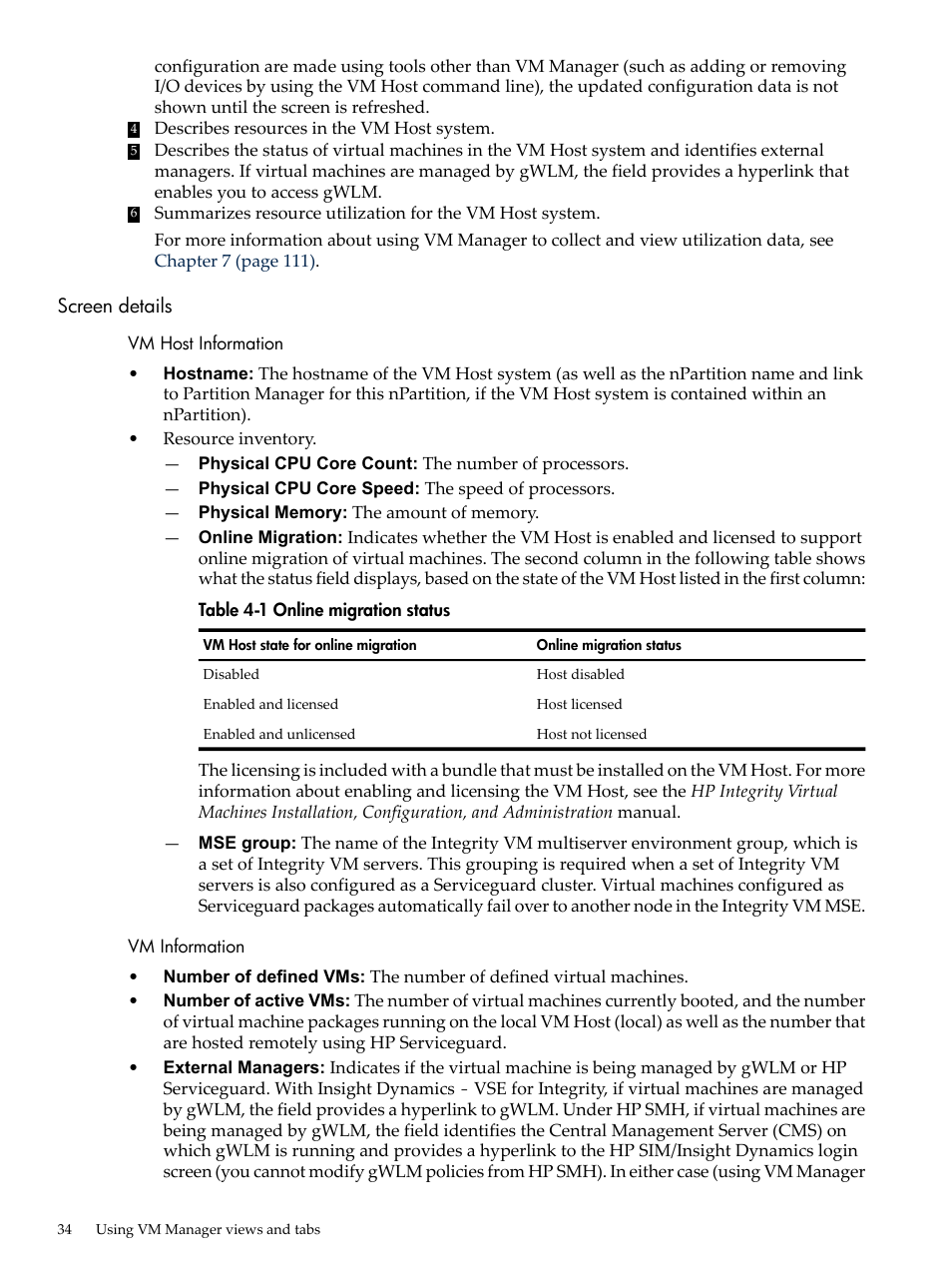 Screen details | HP Matrix Operating Environment Software User Manual | Page 34 / 138