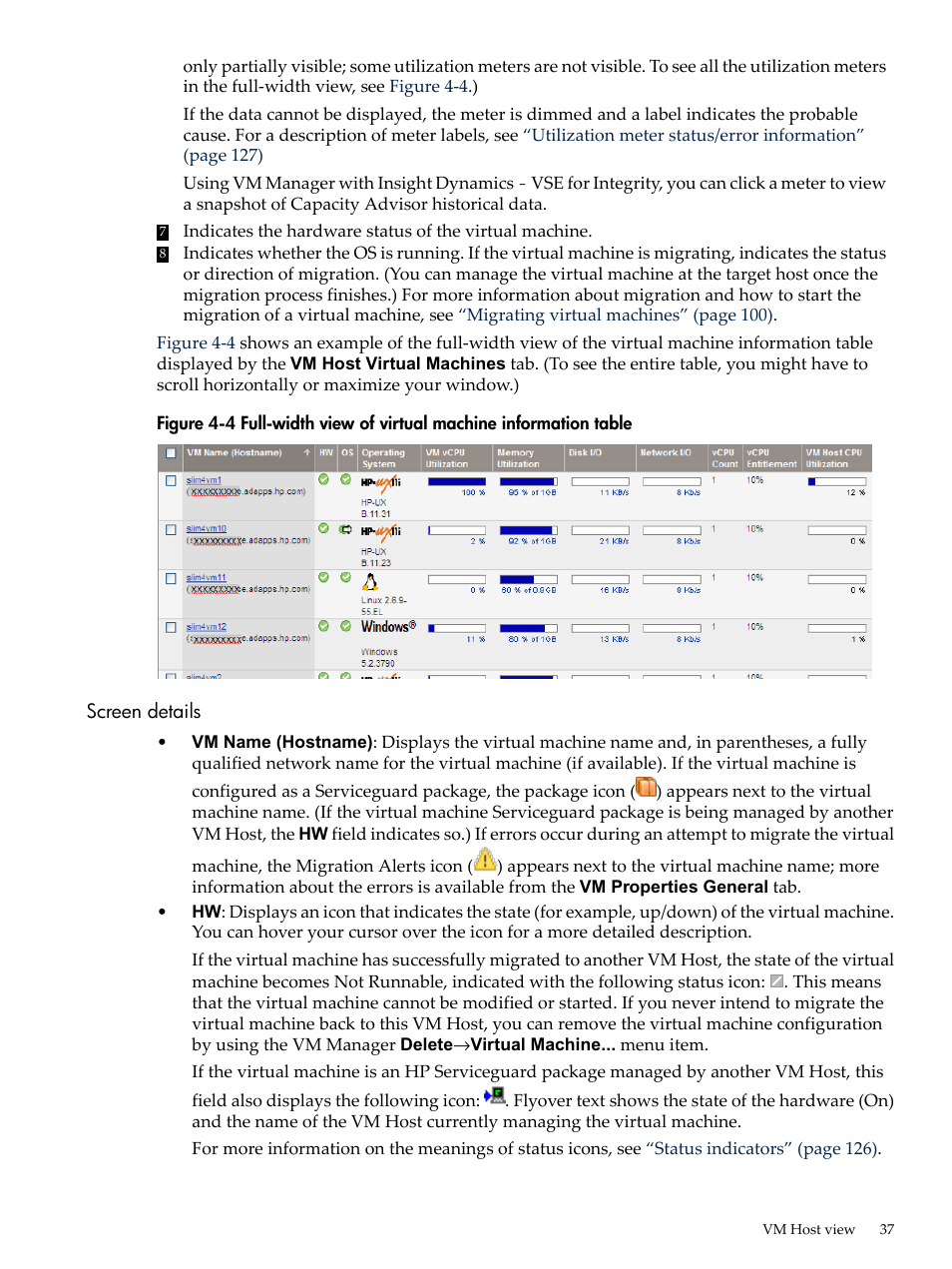 Screen details | HP Matrix Operating Environment Software User Manual | Page 37 / 138