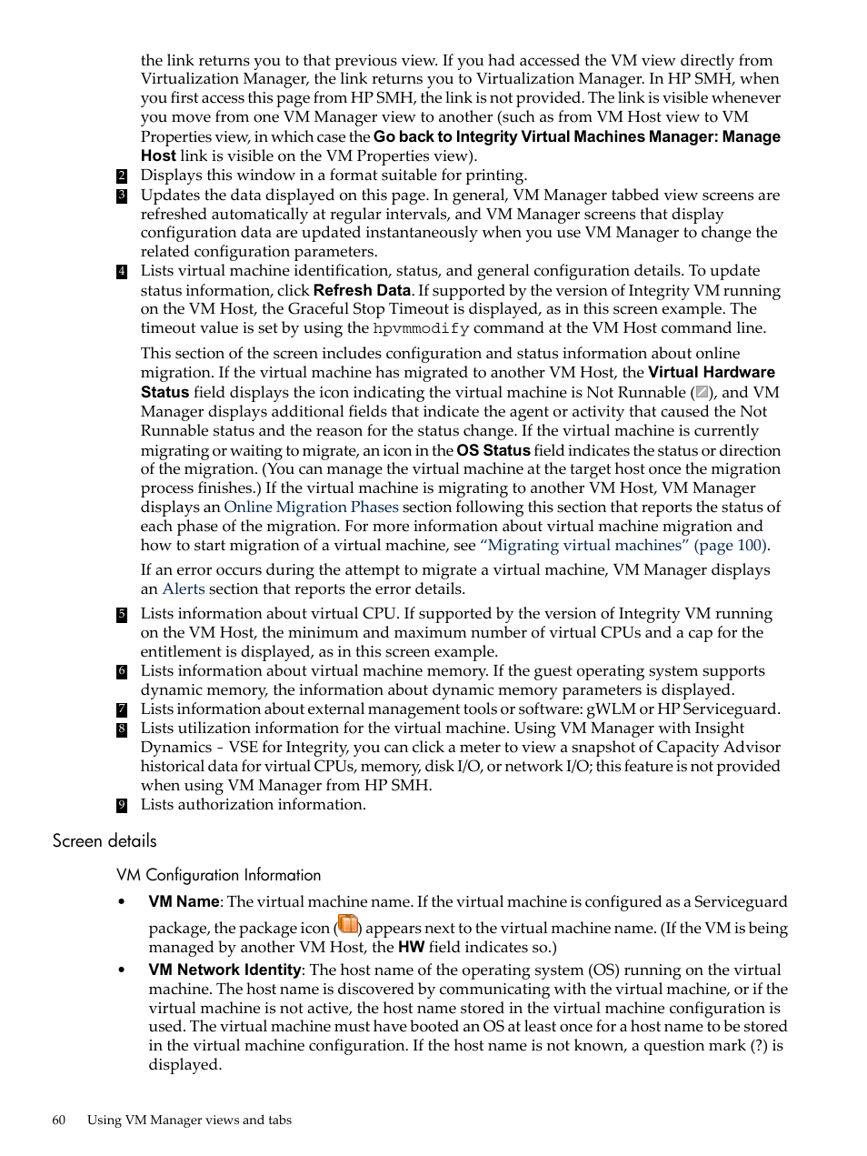 Screen details | HP Matrix Operating Environment Software User Manual | Page 60 / 138