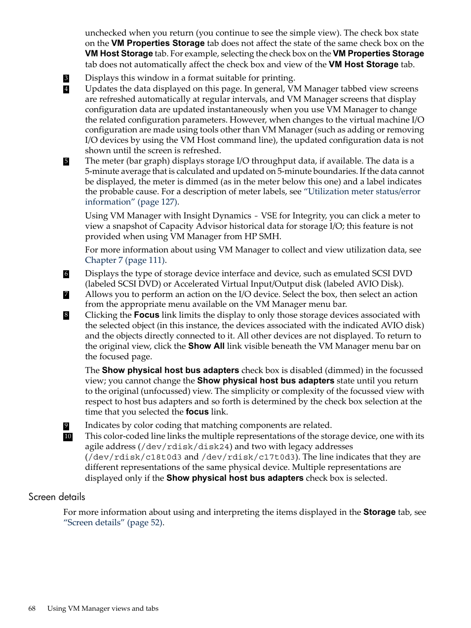 Screen details | HP Matrix Operating Environment Software User Manual | Page 68 / 138