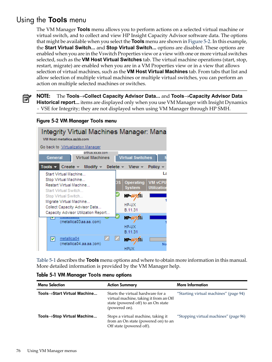 Using the tools menu | HP Matrix Operating Environment Software User Manual | Page 76 / 138