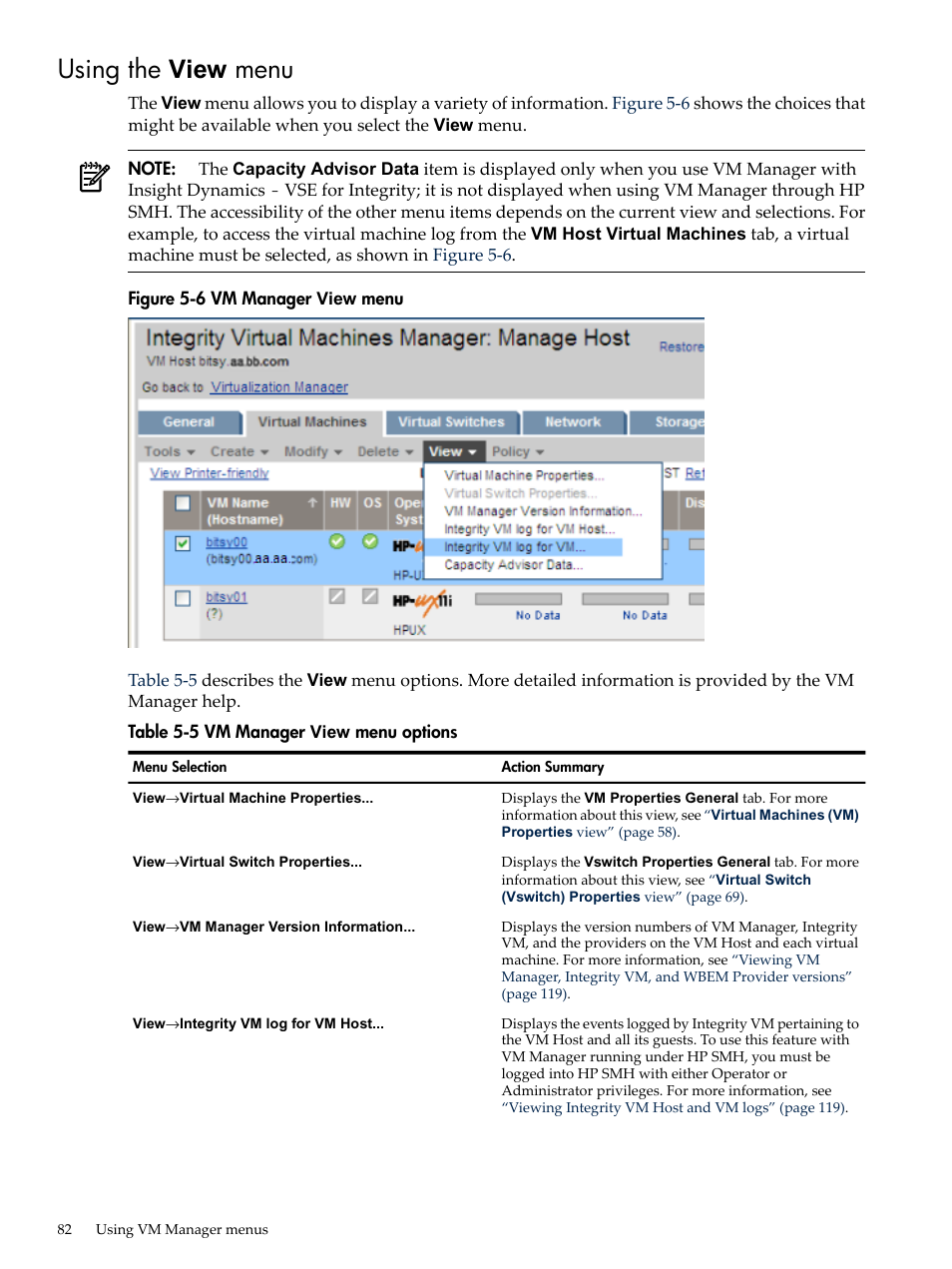 Using the view menu | HP Matrix Operating Environment Software User Manual | Page 82 / 138