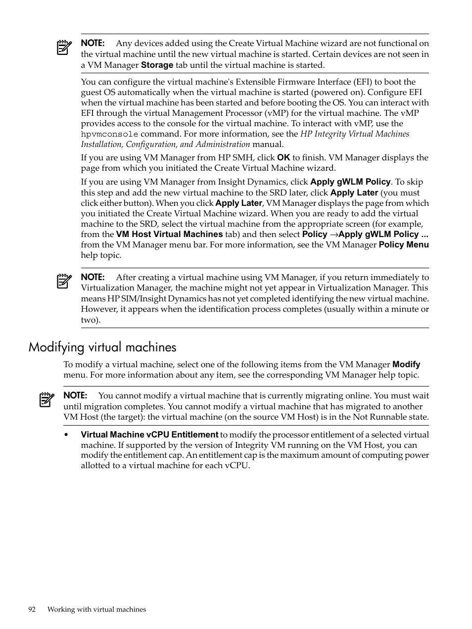 Modifying virtual machines | HP Matrix Operating Environment Software User Manual | Page 92 / 138