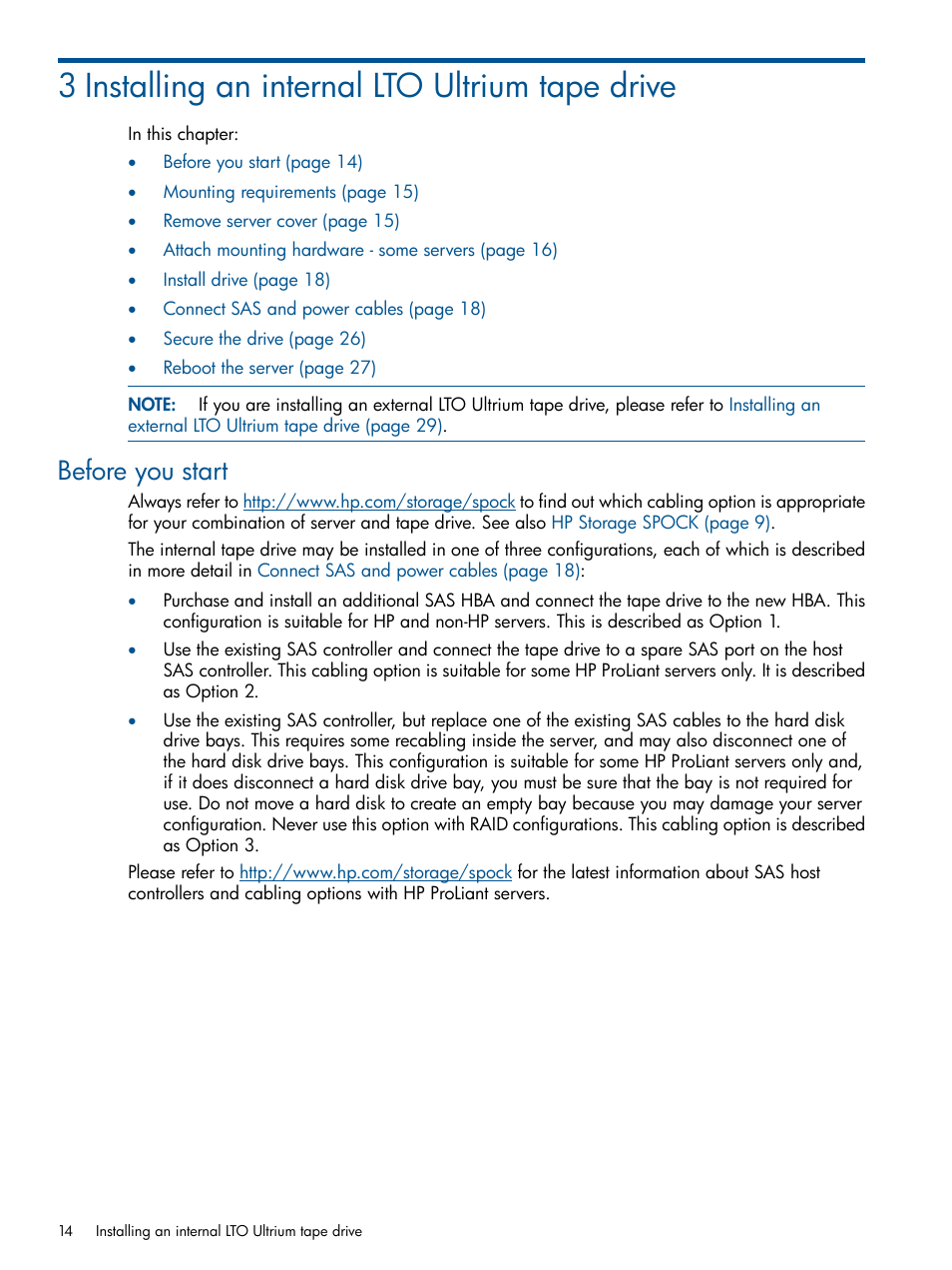 3 installing an internal lto ultrium tape drive, Before you start | HP StoreEver Ultrium Tape Drives User Manual | Page 14 / 61