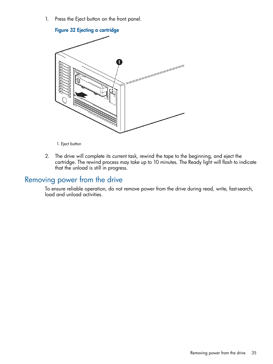 Removing power from the drive | HP StoreEver Ultrium Tape Drives User Manual | Page 35 / 61