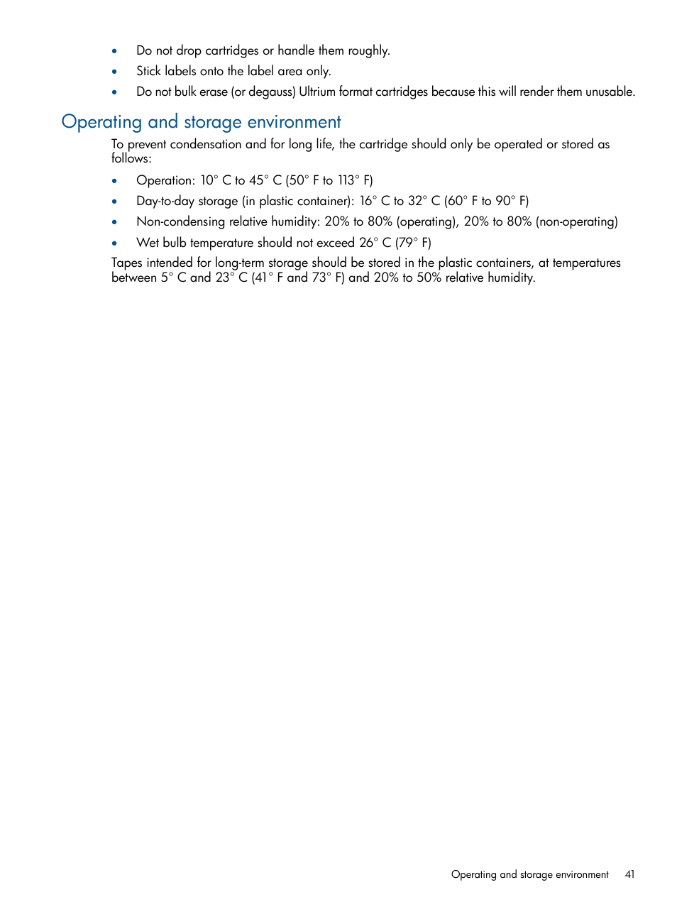 Operating and storage environment | HP StoreEver Ultrium Tape Drives User Manual | Page 41 / 61