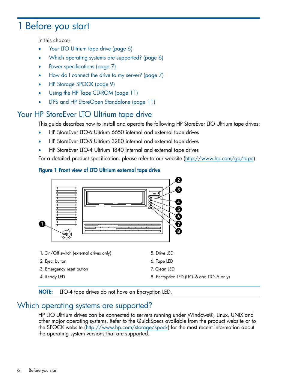 1 before you start, Your hp storeever lto ultrium tape drive, Which operating systems are supported | HP StoreEver Ultrium Tape Drives User Manual | Page 6 / 61