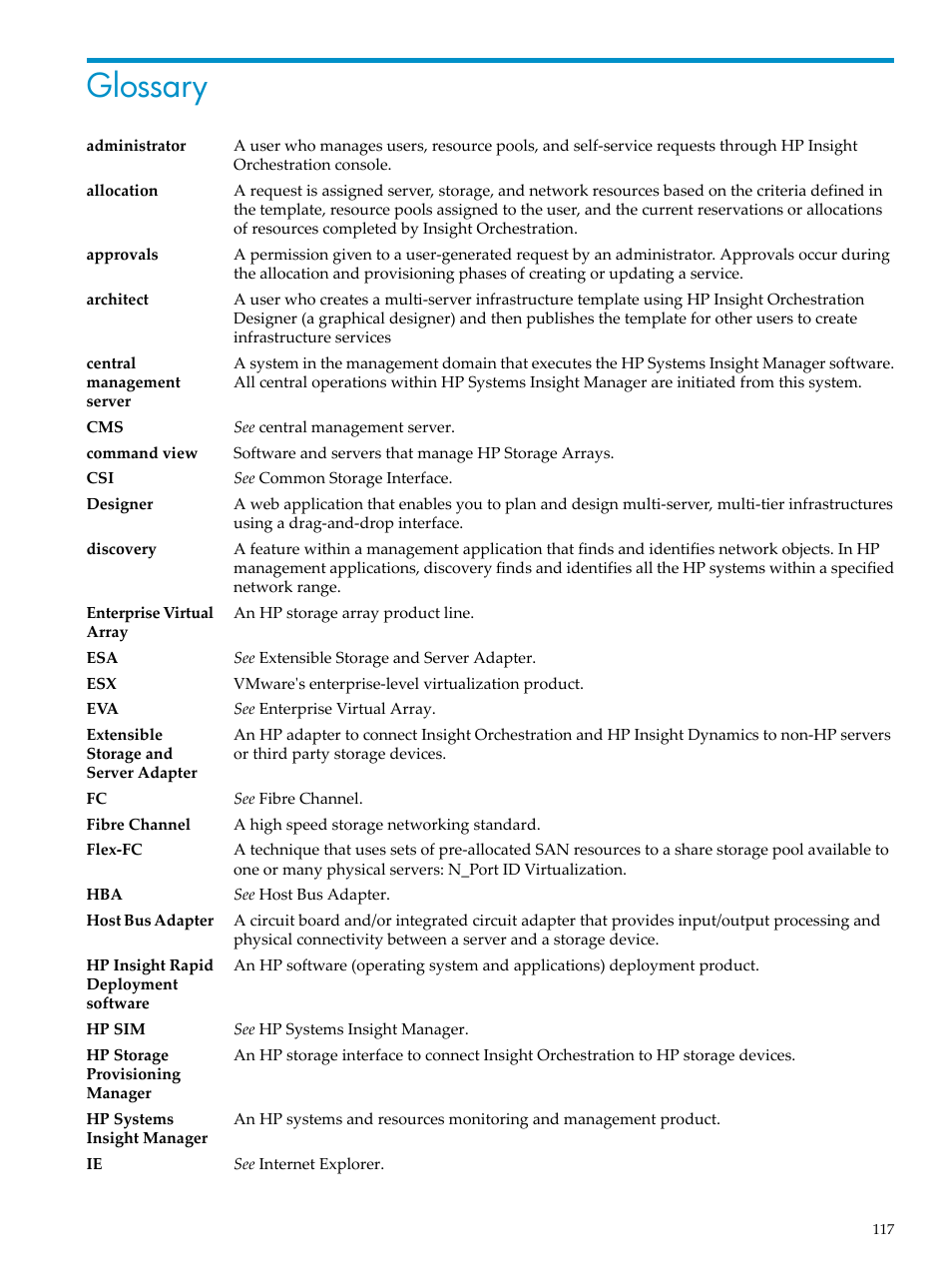 Glossary, Administrator | HP Matrix Operating Environment Software User Manual | Page 117 / 128