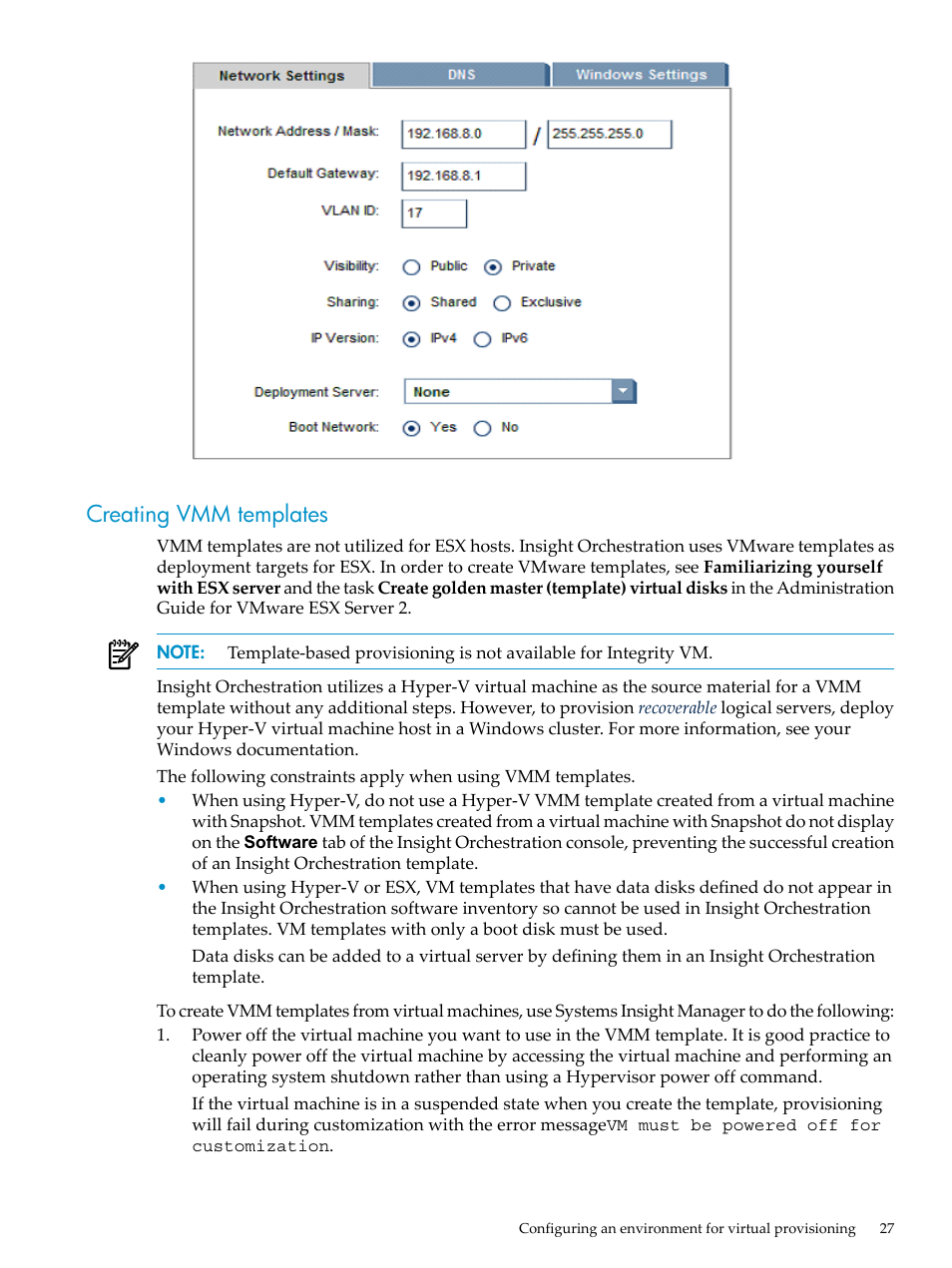 Creating vmm templates | HP Matrix Operating Environment Software User Manual | Page 27 / 128