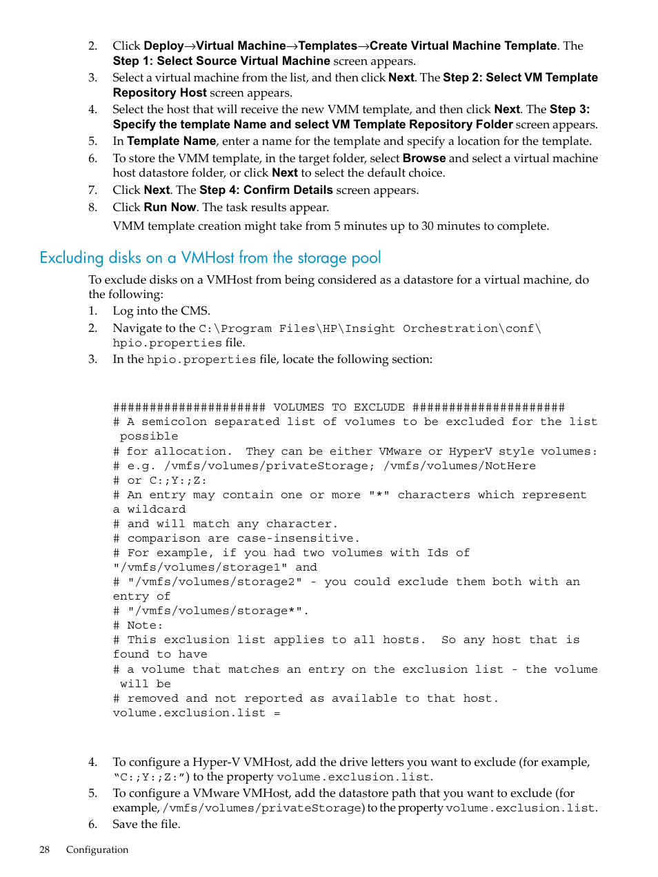 Excluding disks on a vmhost from the storage pool | HP Matrix Operating Environment Software User Manual | Page 28 / 128