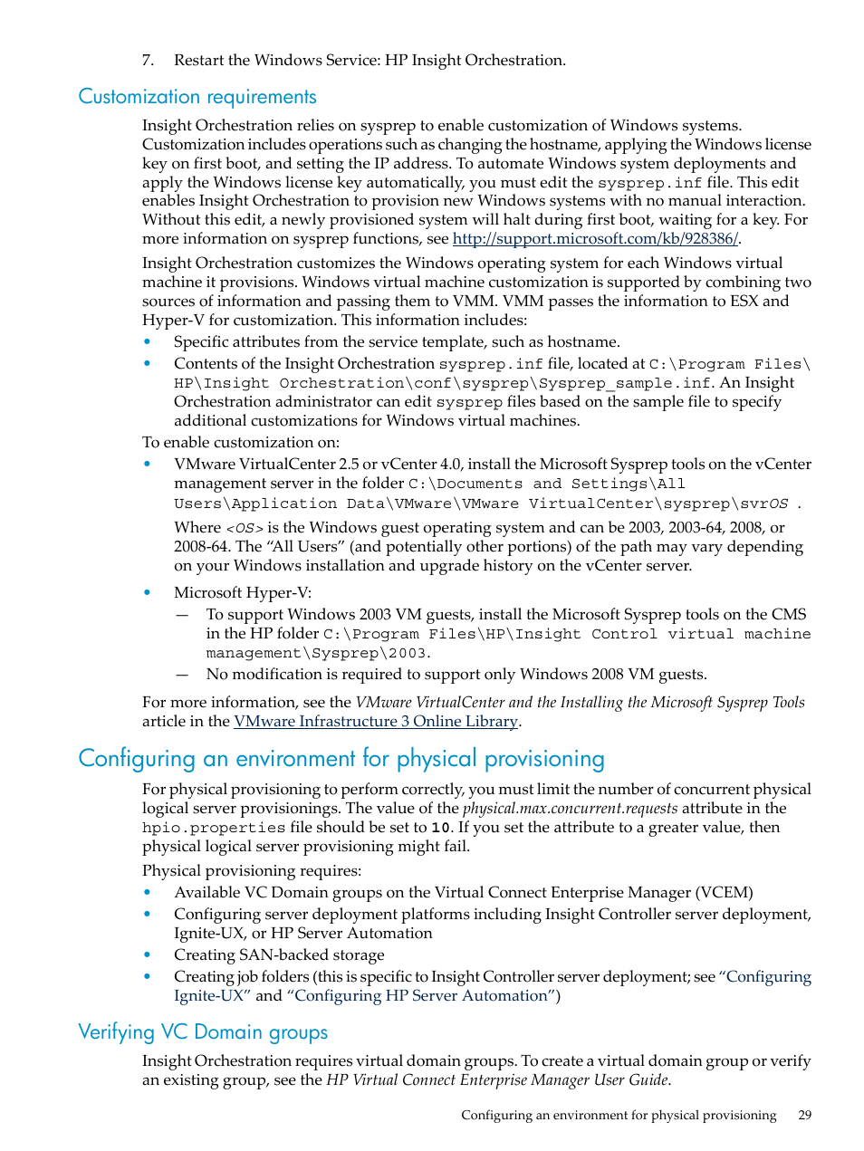 Customization requirements, Verifying vc domain groups | HP Matrix Operating Environment Software User Manual | Page 29 / 128