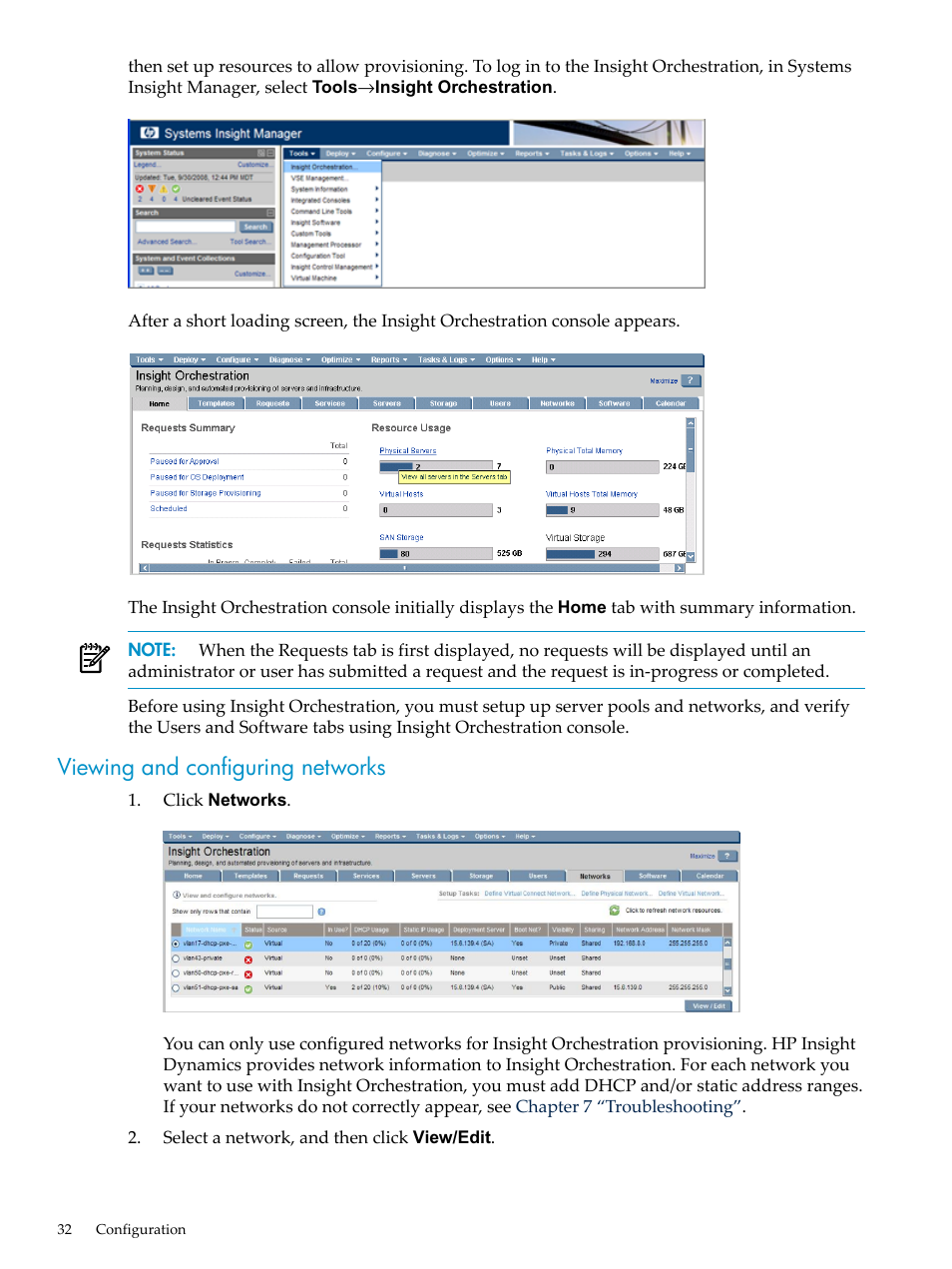 Viewing and configuring networks | HP Matrix Operating Environment Software User Manual | Page 32 / 128