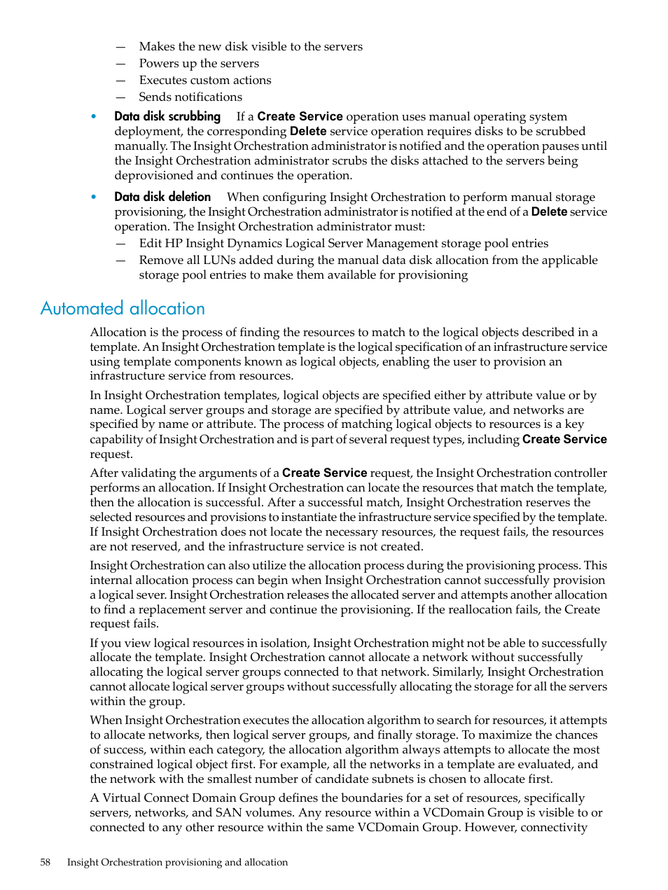 Automated allocation | HP Matrix Operating Environment Software User Manual | Page 58 / 128