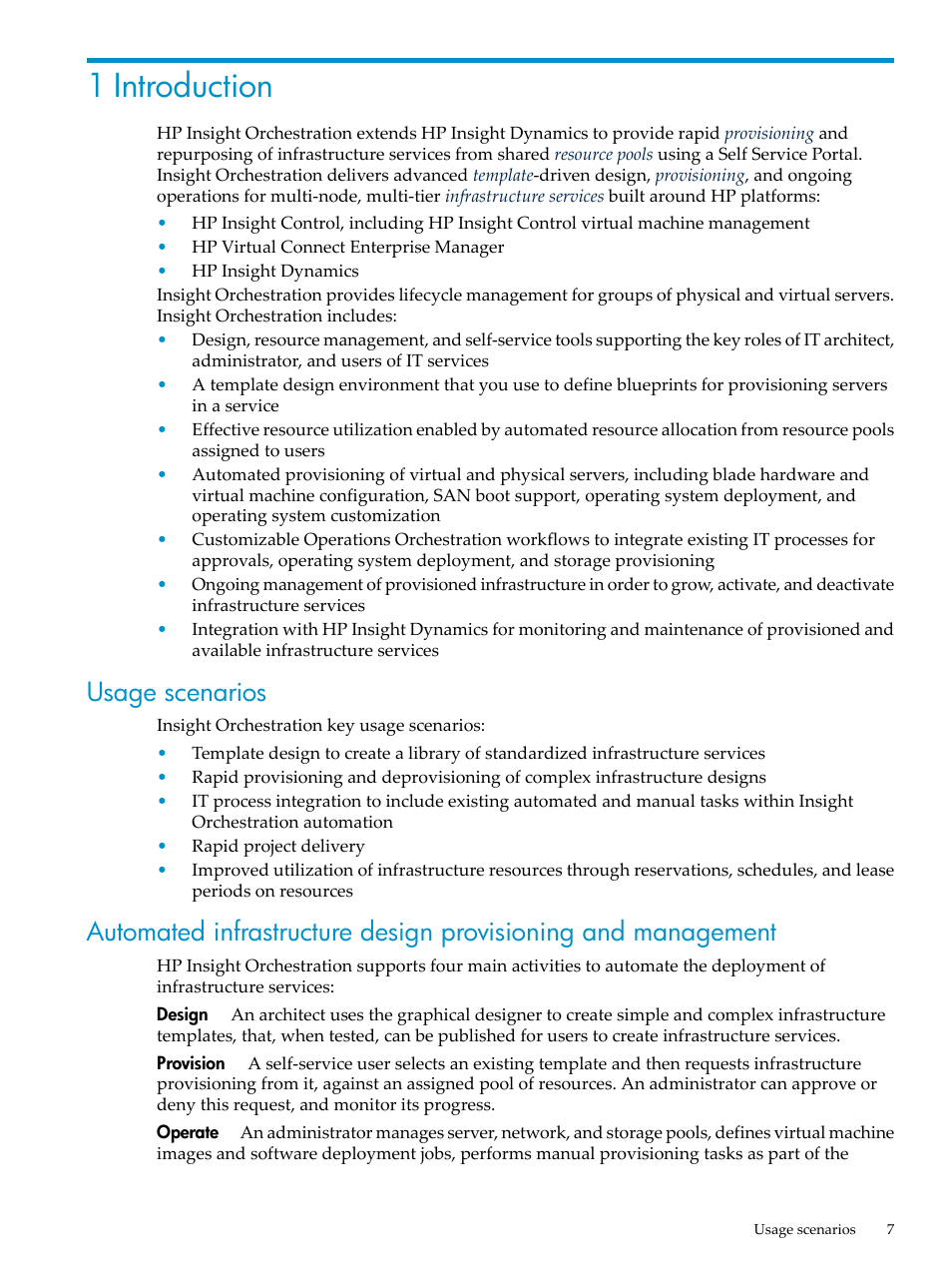 1 introduction, Usage scenarios | HP Matrix Operating Environment Software User Manual | Page 7 / 128