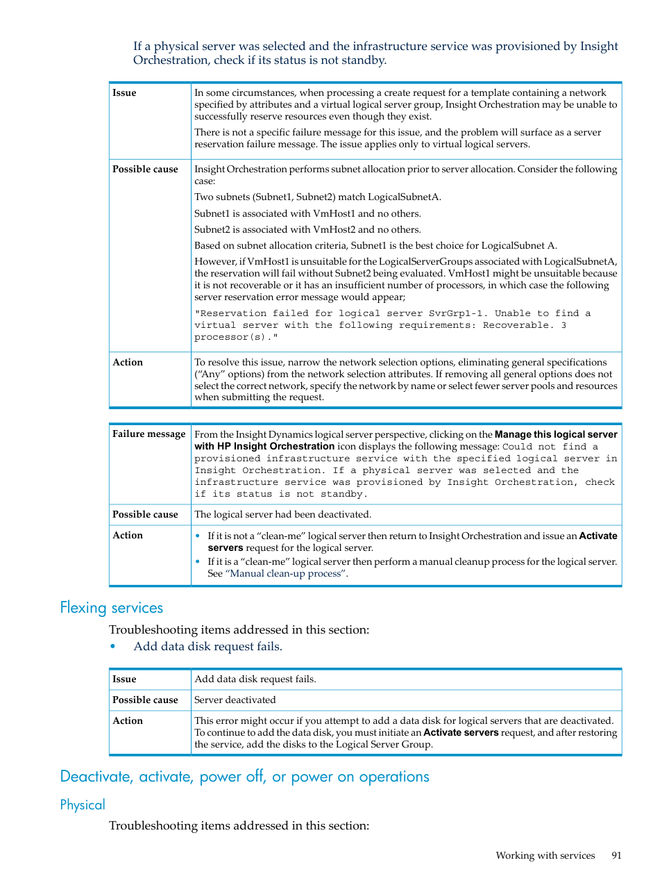 Flexing services, Physical | HP Matrix Operating Environment Software User Manual | Page 91 / 128