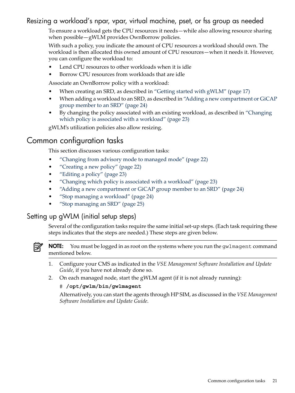 Common configuration tasks, Setting up gwlm (initial setup steps) | HP Matrix Operating Environment Software User Manual | Page 21 / 68