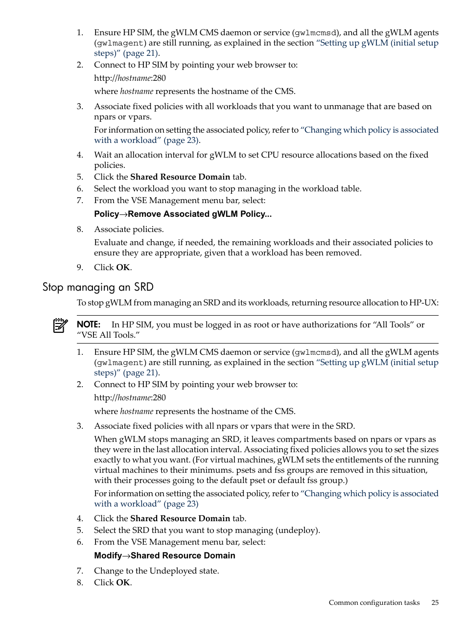 Stop managing an srd | HP Matrix Operating Environment Software User Manual | Page 25 / 68