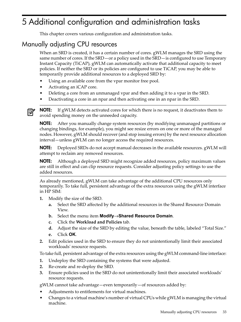 Manually adjusting cpu resources | HP Matrix Operating Environment Software User Manual | Page 33 / 68