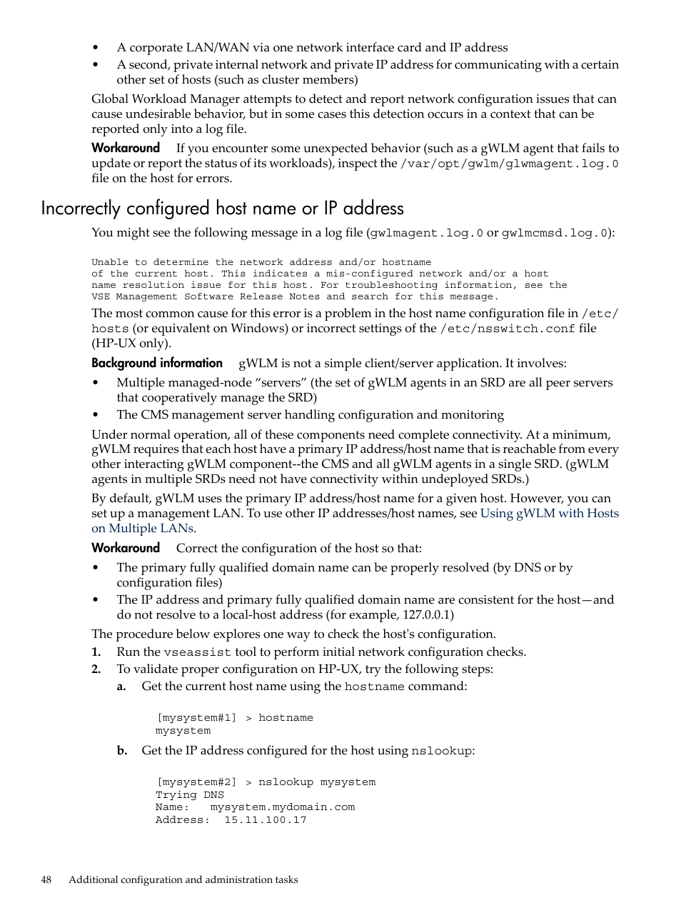 Incorrectly configured host name or ip address | HP Matrix Operating Environment Software User Manual | Page 48 / 68