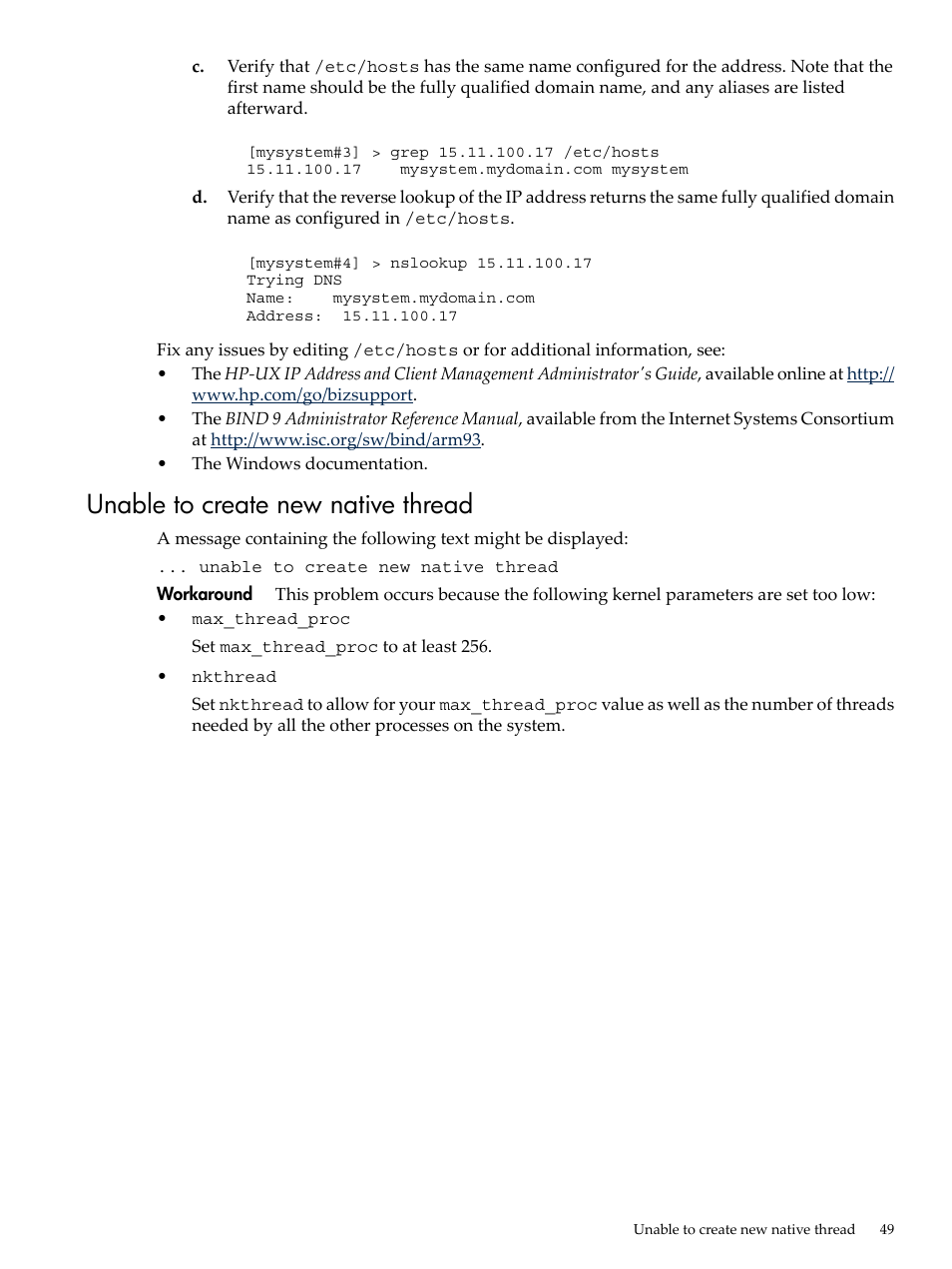 Unable to create new native thread | HP Matrix Operating Environment Software User Manual | Page 49 / 68