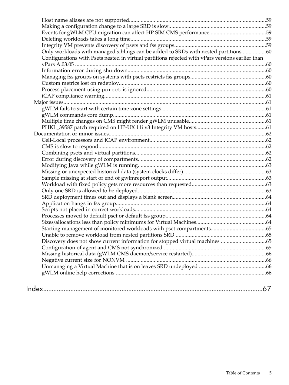 Index | HP Matrix Operating Environment Software User Manual | Page 5 / 68