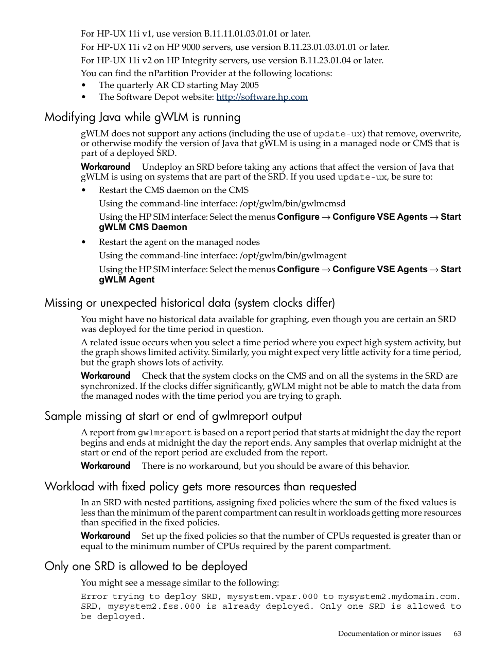 Modifying java while gwlm is running, Only one srd is allowed to be deployed | HP Matrix Operating Environment Software User Manual | Page 63 / 68