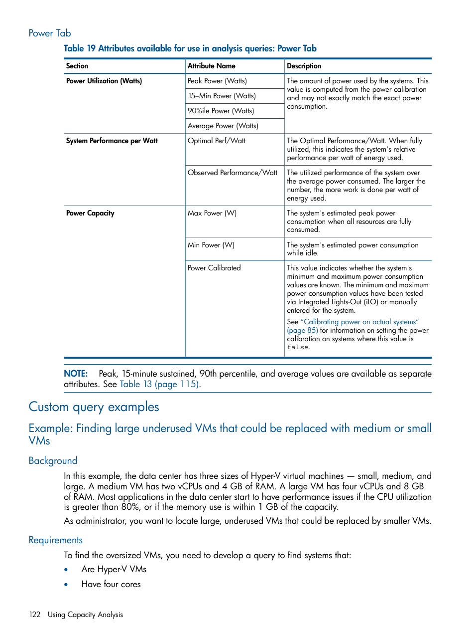 Power tab, Custom query examples, Background | Requirements, Background requirements | HP Matrix Operating Environment Software User Manual | Page 122 / 239