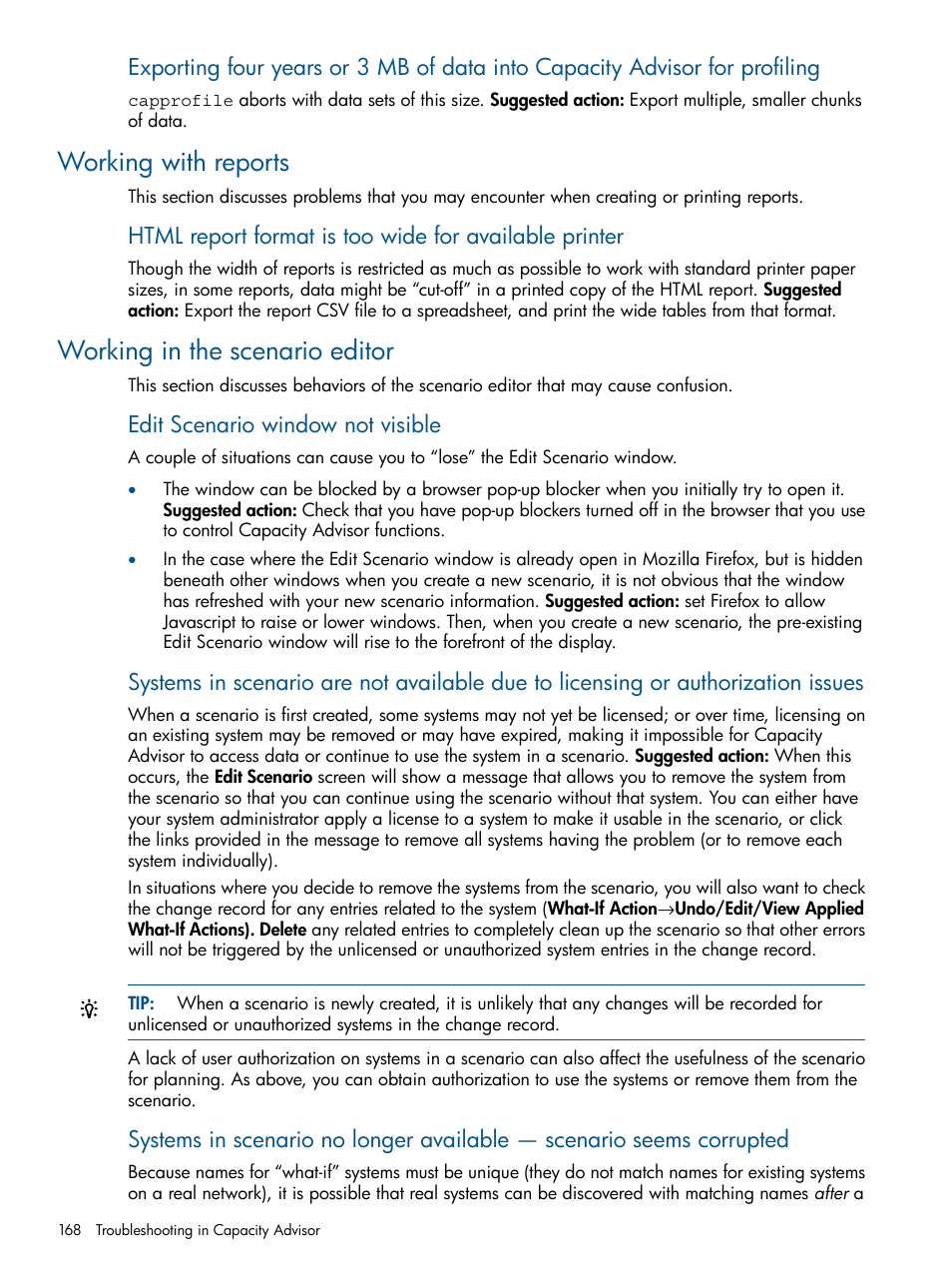 Working with reports, Working in the scenario editor, Edit scenario window not visible | HP Matrix Operating Environment Software User Manual | Page 168 / 239